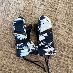 Burton Navy and White Floral Ski Mittens